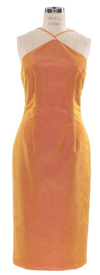 apricot fitted cocktail dress with low back