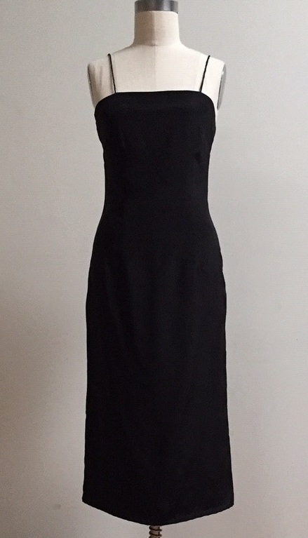 black tea length slip dress