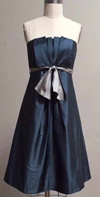 teal empire strapless party dress