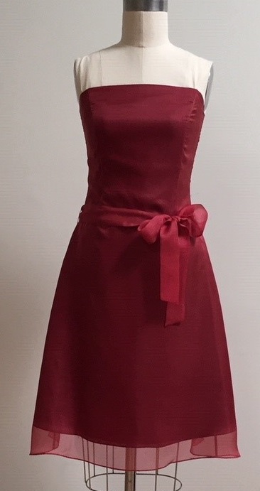 red strapless A-line dress