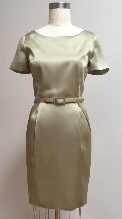 sage green silk dress with sleeve