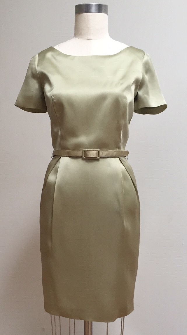 sage green silk dress with sleeve