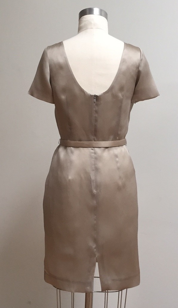 silver taupe silk dress with sleeve