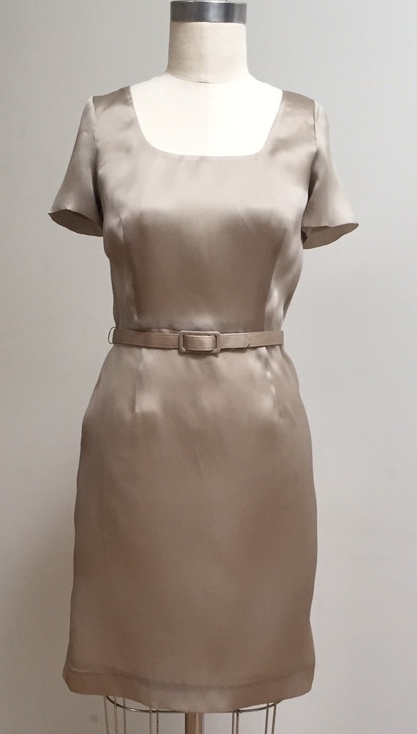 silver taupe silk dress with sleeve