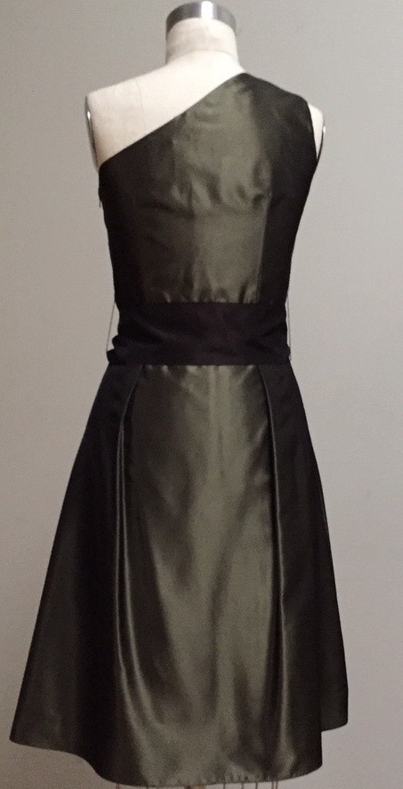 One-shoulder olive taupe evening dress