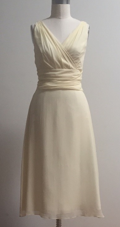lemon yellow silk tea length dress