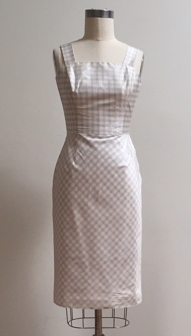 grey check fitted dress