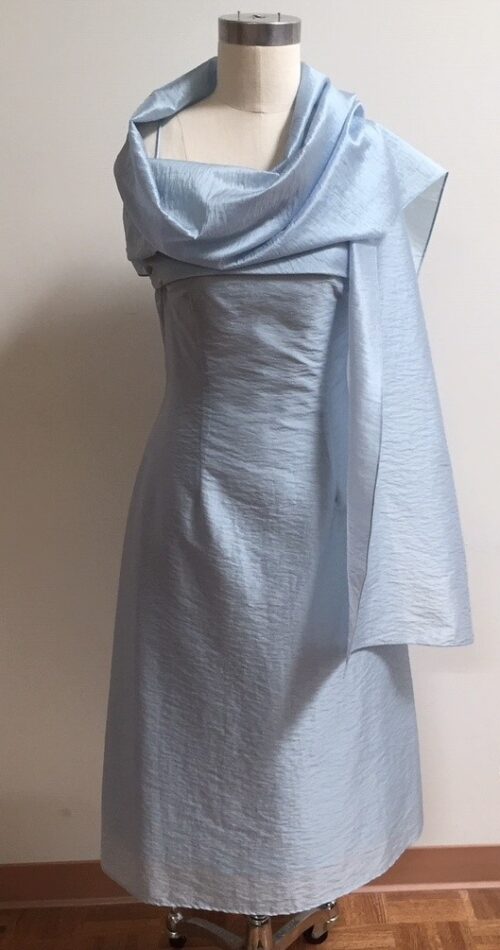 Blue A-line dress with shawl