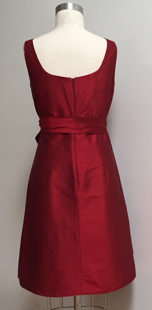 red empire waist silk dress