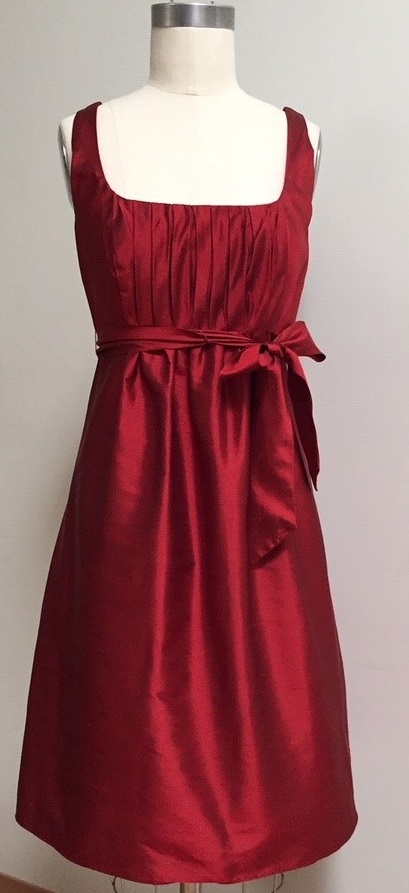 red empire waist silk dress