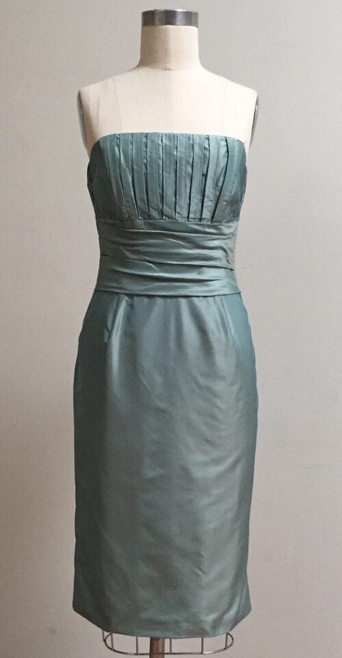 Aqua strapless silk dress