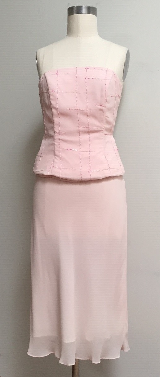 Pink strapless top and chiffon skirt